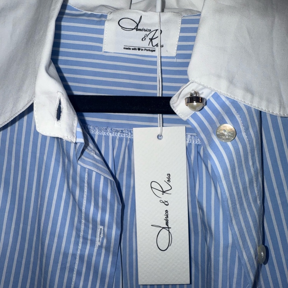 Striped Blouse Top with White Collar hi low, size S - Picture 3 of 6
